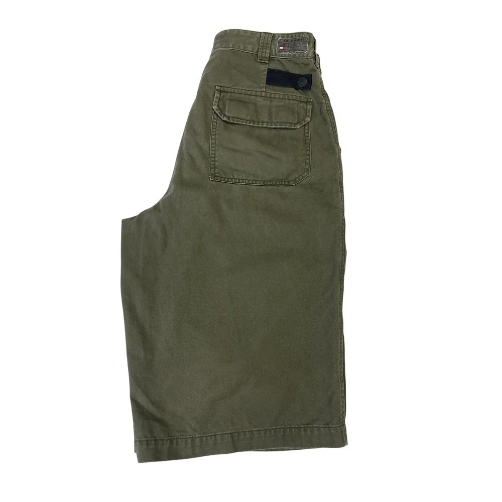 Y2K Tommy Hilfiger 2000 Mens Olive Green Cargo Shorts 33x14 Vintage Utility